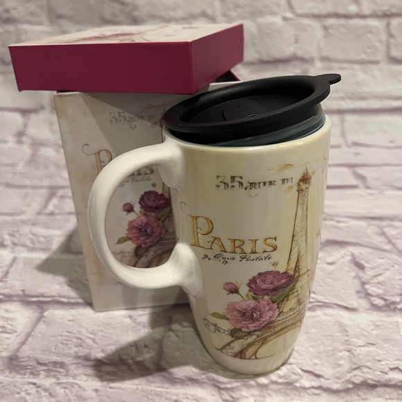 Ceramic travel mug with lid and gift box Paris Eiffel Tower - Picture 2 of 8